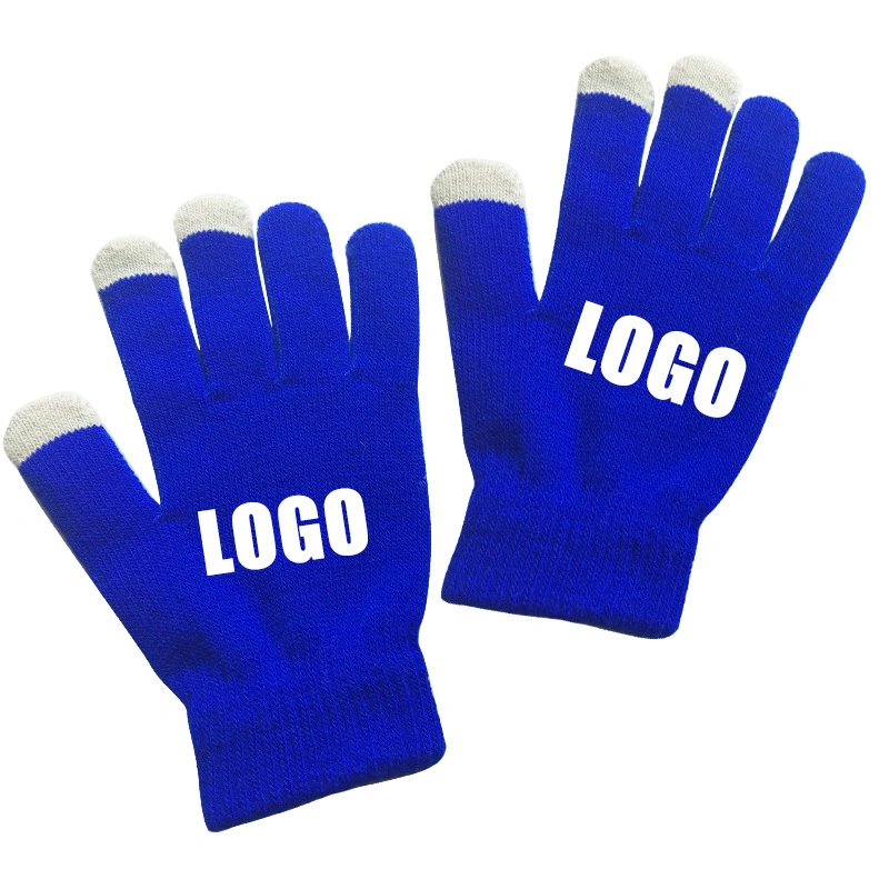 Custom Children Men and Women Mitten Logo Printed Knitted Touch Screen Magic Gloves