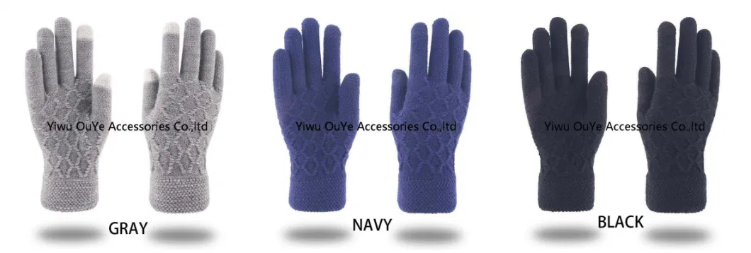 Winter Warm Soft Touchscreen Solid Color Jacquard Accessories Knitted Gloves