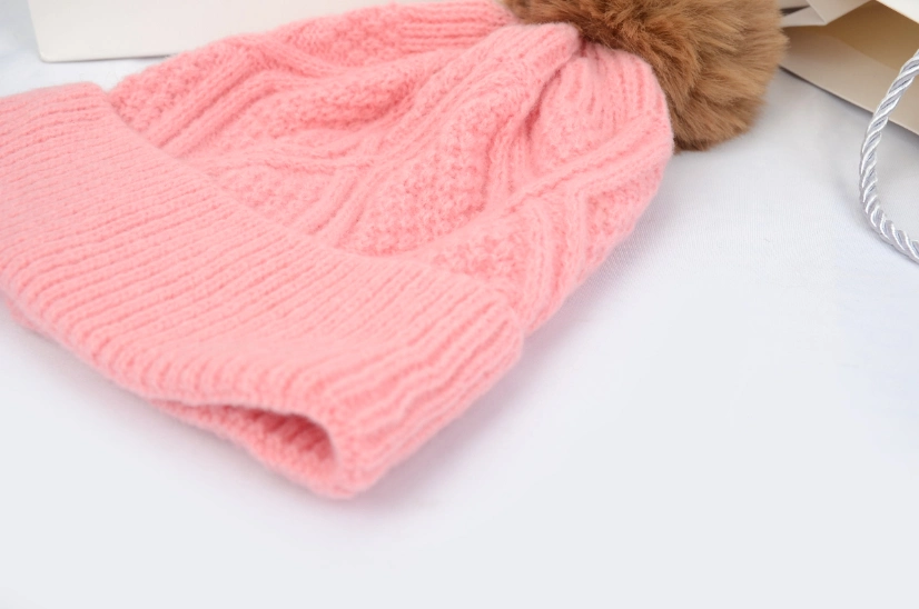 New Fashion Cuffed Luxury Wool Knit Diamond Pattern Pompon Hat