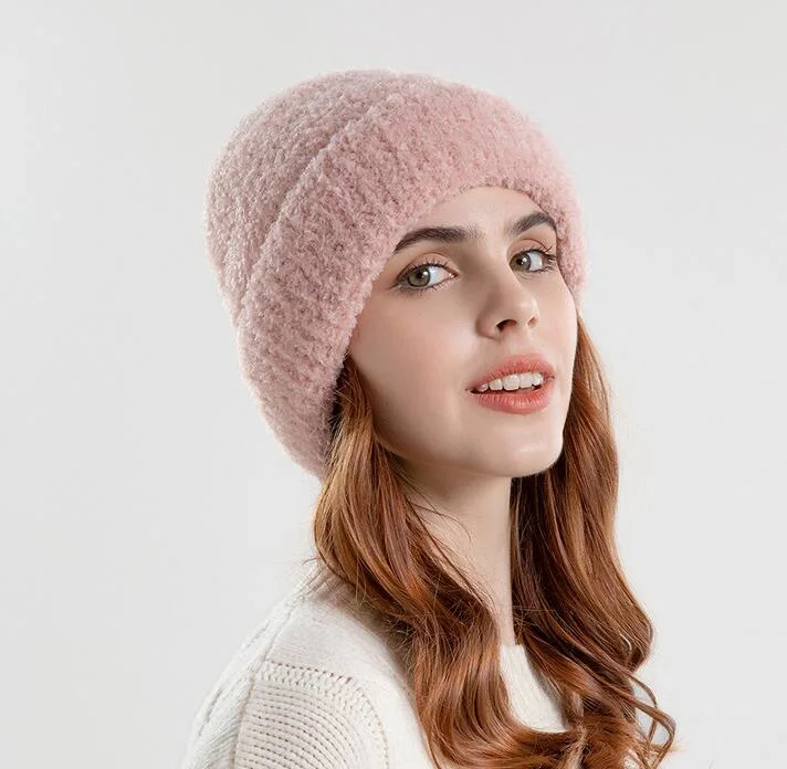 Women&prime;s Warm Winter Beanie Hat Thick Teddy Fleece Knitted Hat