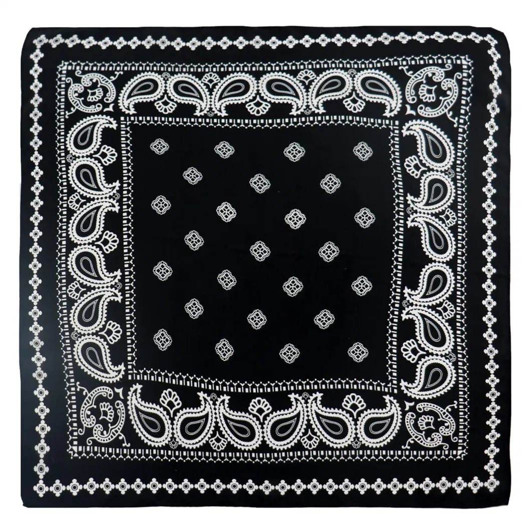 Fashion 100% Pure Silk 53*53cm Black White Paisley Printed Square Bandana Scarf