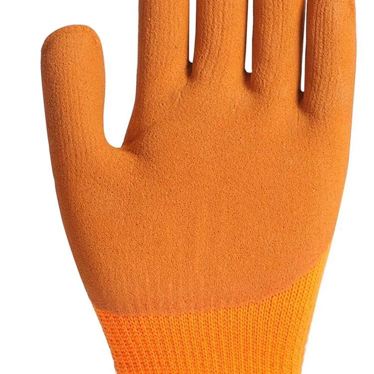 7g Orange Acrylic Polyester Terry Thickness Liner with Latex Foam Coated Warm Winter Safety Work Glove