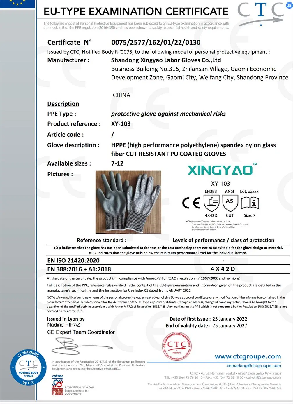 Factoryshop ANSI5 Cutting-D Nylon &amp; Hppe &amp; Glass Fiber Liner PU Coated Anti Cut Resistant Cutting Proof Work Safety Hand Protection Knitted Gloves