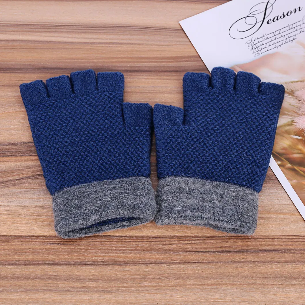 Autumn Winter Men&prime;s Half-Finger Writing Touch-Screen Leakage Thickened Knitted Warm Gloves