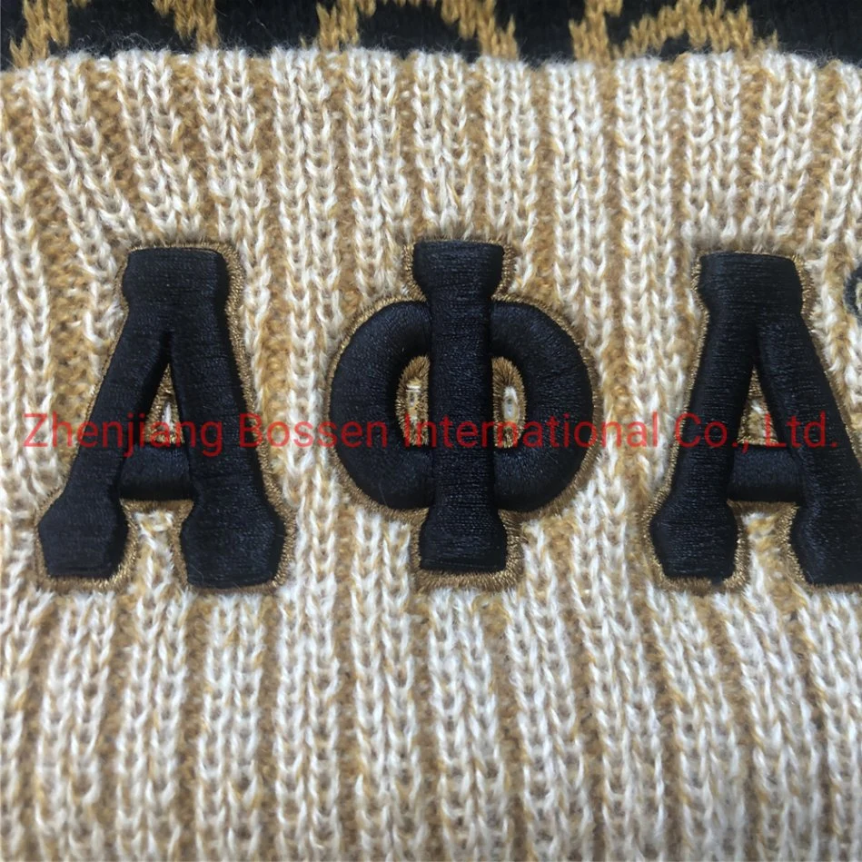 OEM Customized Logo 3D Embroidered Jacquard Acrylic RPET Knitted Winter Beanie Cap