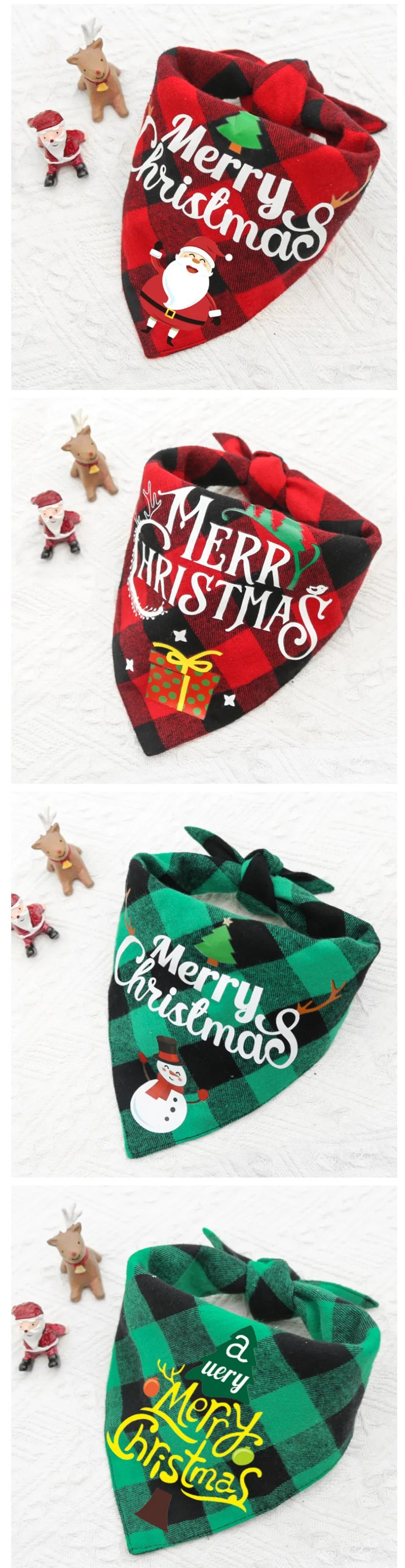 Pet Bibs Dog Bandanas Double Side 100% Cotton Plaid Triangle Scarf Pet Saliva Towel Triangle Dog Scarf