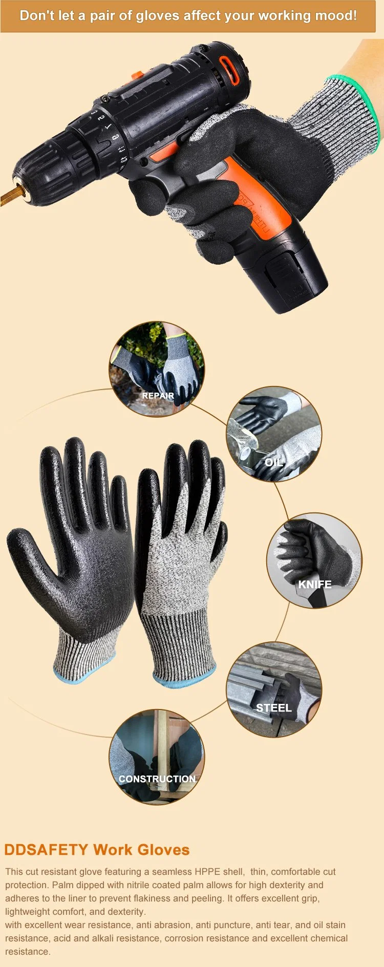 Child Cut Resistant Gloves Level 5 Protection Safety Anti Cut Gloves for Play