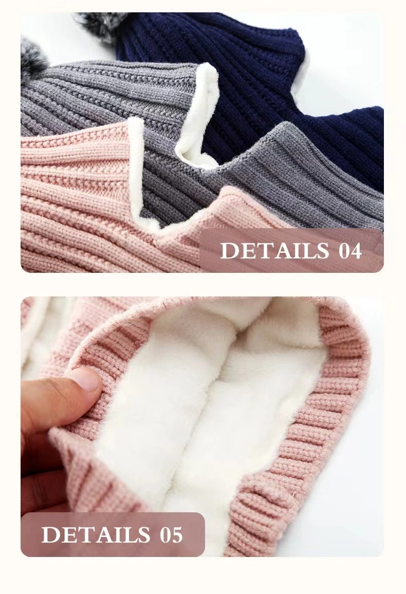 Winter Child Knitted Warm Hat and Fleece Lining Neck Warmer Scarf Set for Kids