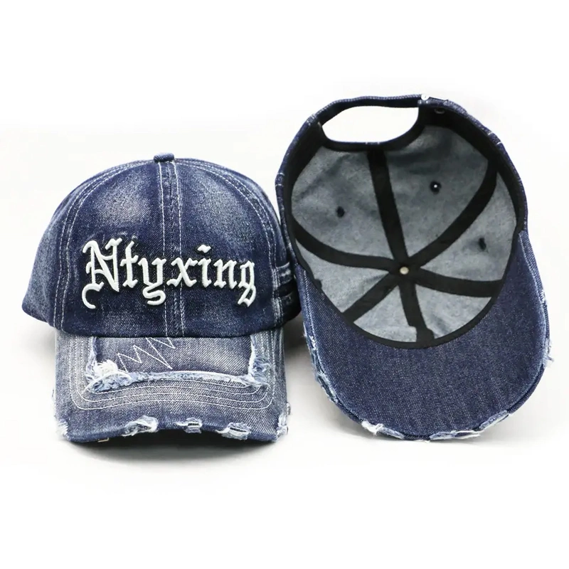 Personalized Custom Jean Hats Washed Distressed 100% Cotton 6 Panel Embroidered Bill Old Cowboy Baseball Cap