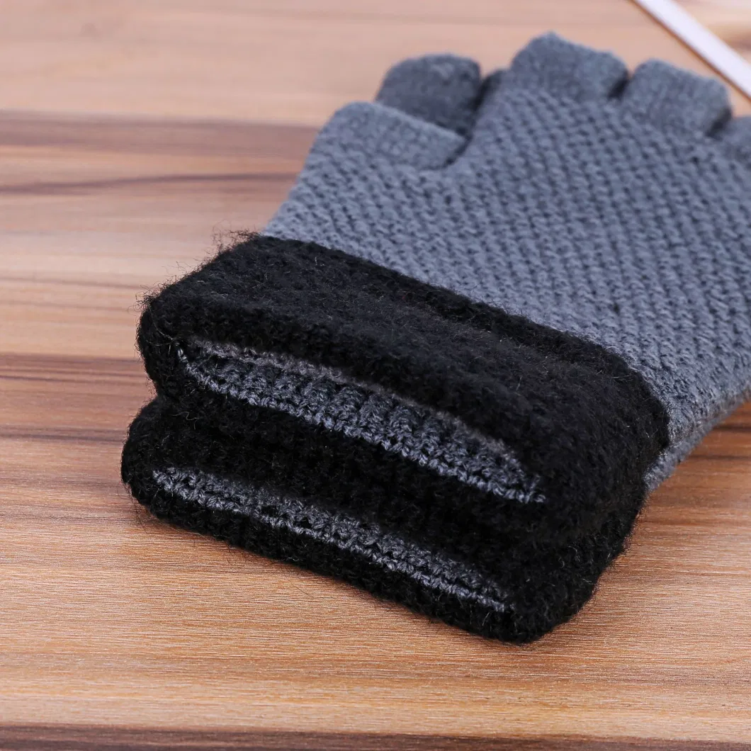 Autumn Winter Men&prime;s Half-Finger Writing Touch-Screen Leakage Thickened Knitted Warm Gloves