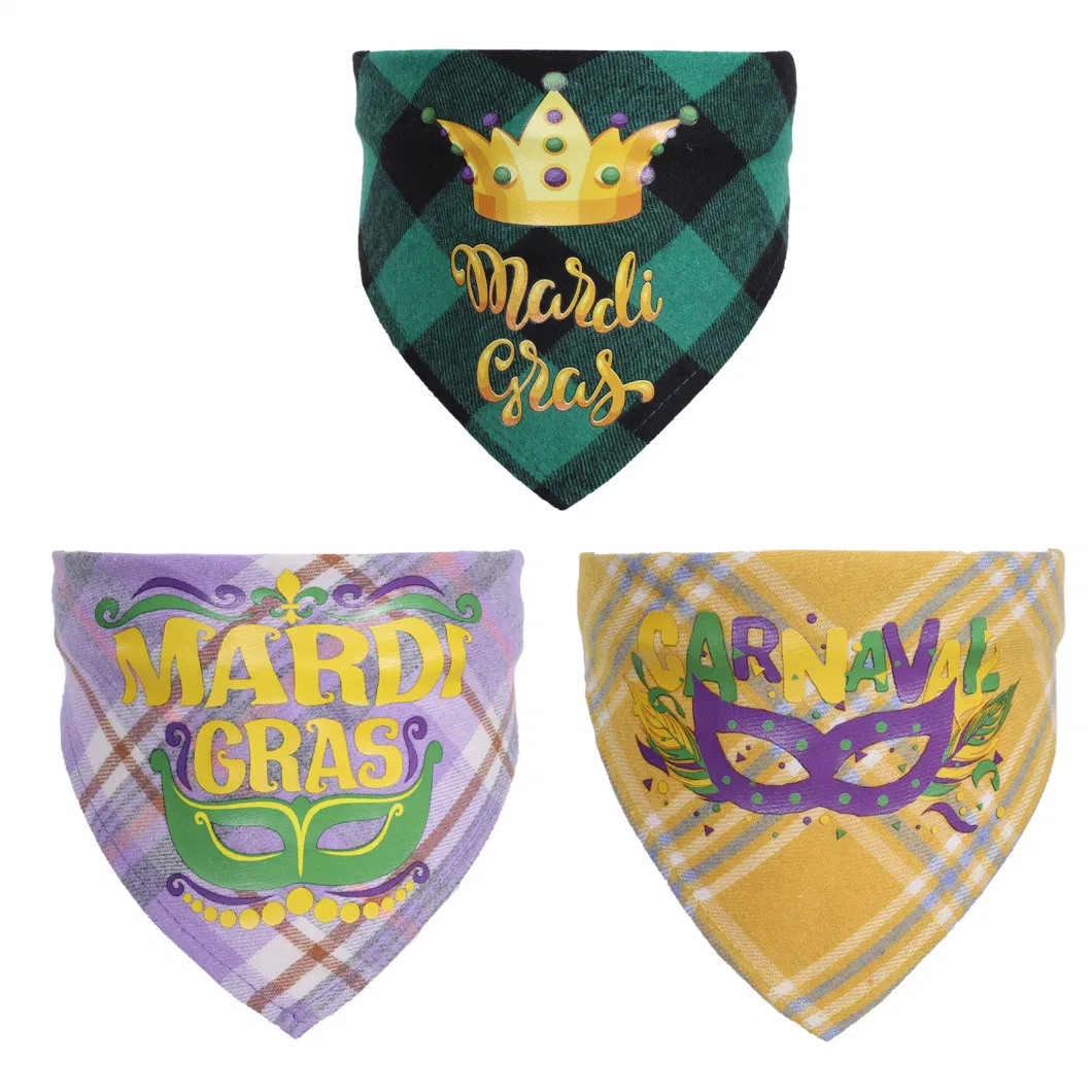 Mardi Gras Printed Bandanas for Pet Dog Cotton Triangle Handkerchi for Dog Pets