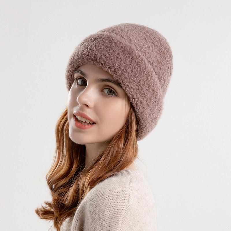 Women&prime;s Warm Winter Beanie Hat Thick Teddy Fleece Knitted Hat