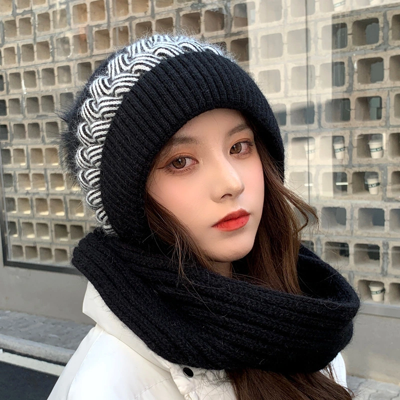 Women Knit Slouchy Beanie Chunky Baggy Hat with Faux Fur Pompom Winter Soft Warm Ski Cap