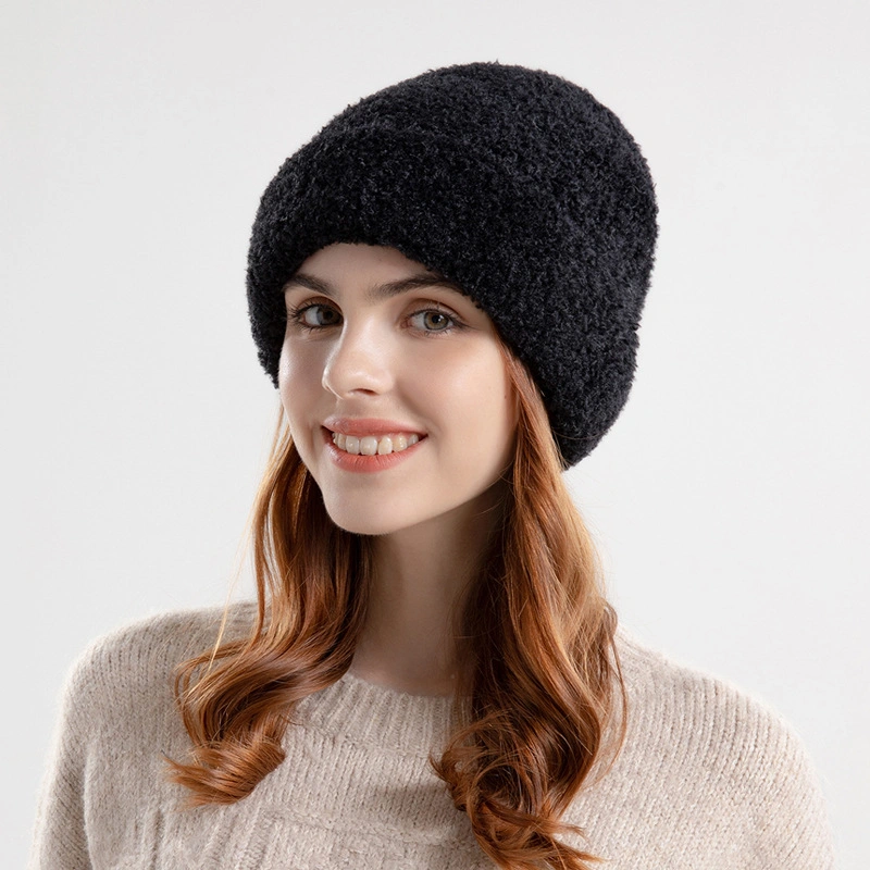 Women&prime;s Warm Winter Beanie Hat Thick Teddy Fleece Knitted Hat