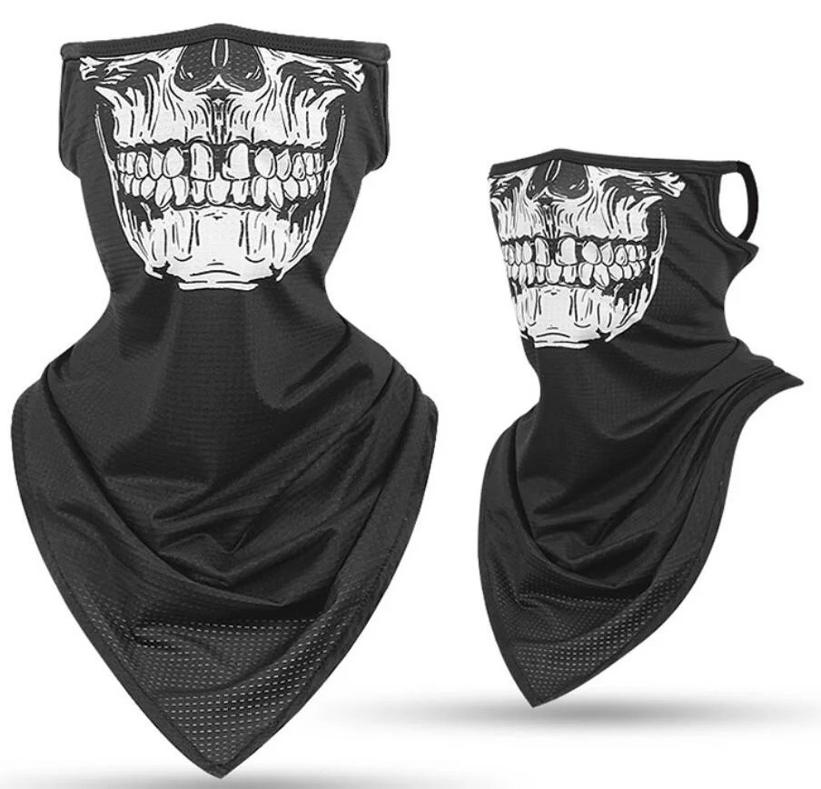 Popular Mens Skull Print Face Scarf with Ear Hook CS Breathable Tube Bandana with Mesh Ice Silk Fabric