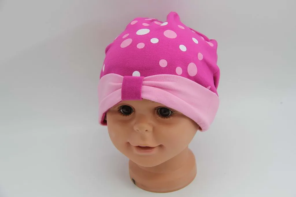 Cotton Jersey Fabric Child Summer Hat with DOT Print and Bow