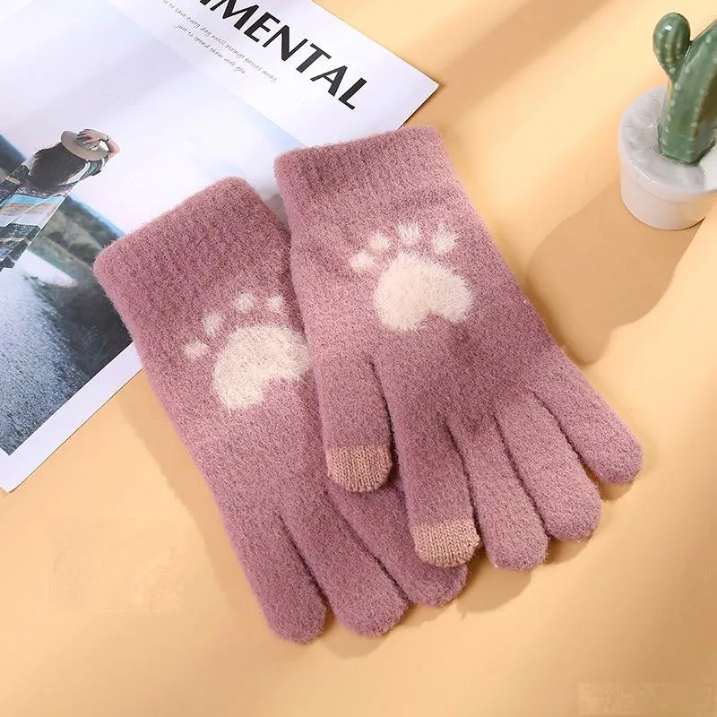Full Finger Wholesale Custom Knitted Winter Warm Cute Younger Lady Girl Touch Screen Microfiber Fleece Gloves