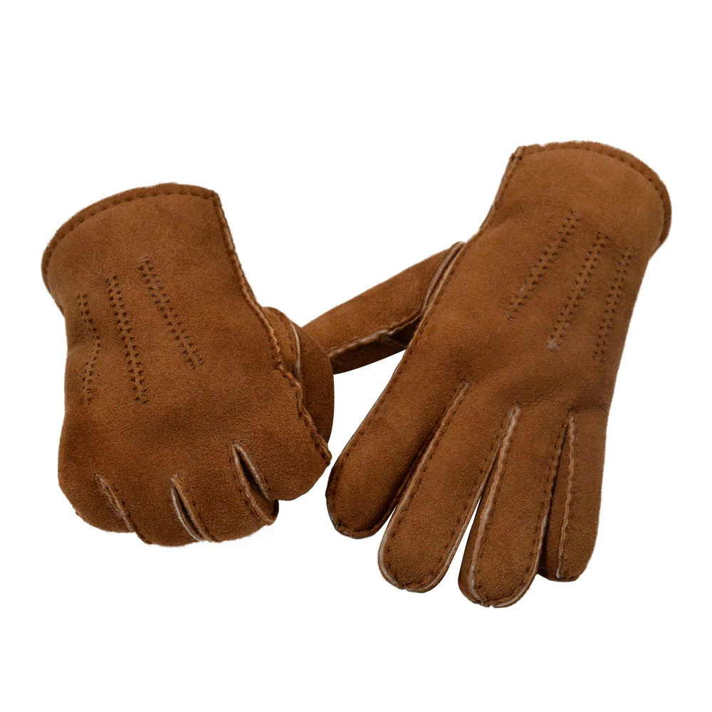 Winter Genuine Sheepskin Wool Fleece Lining Thick Unisex Gloves