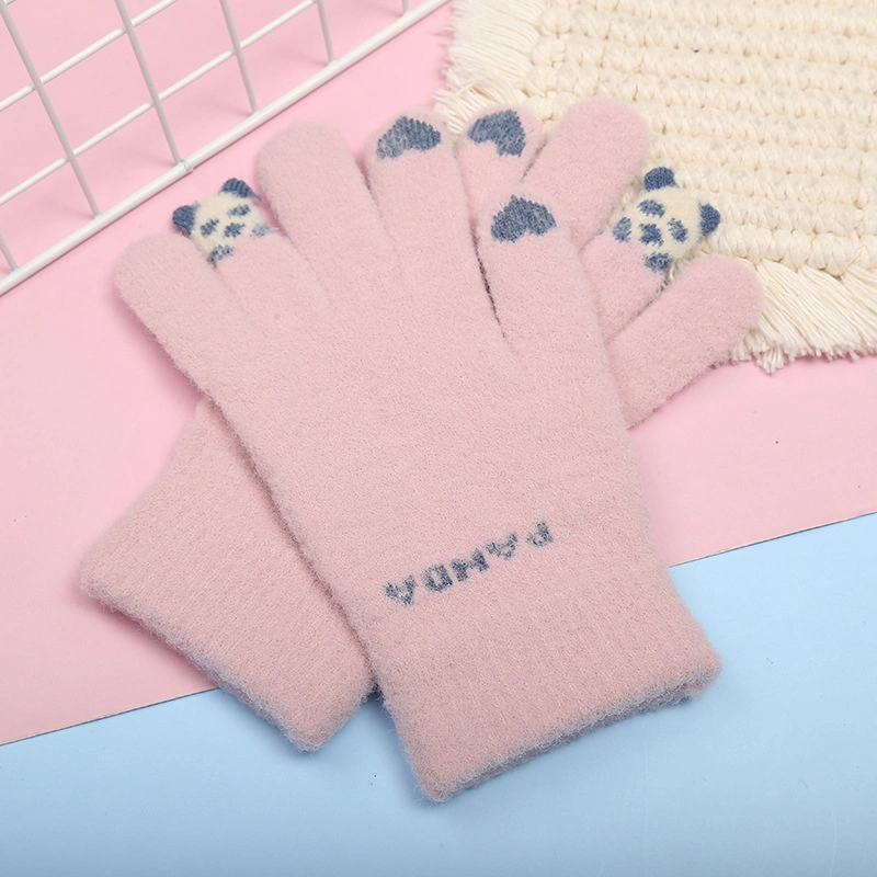 Processing Custom Knitted Wool Men Women Cute Cartoon Warm Cold Winter Fleece Gloves