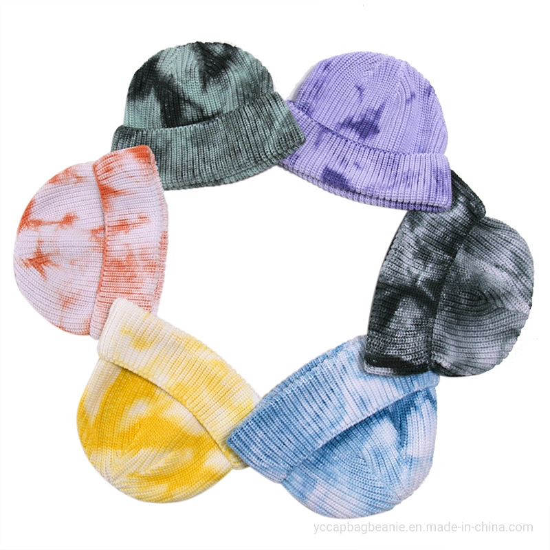 Custom Winter Warm Acrylic Tie Dyed Knit Bobble Beanie Hat