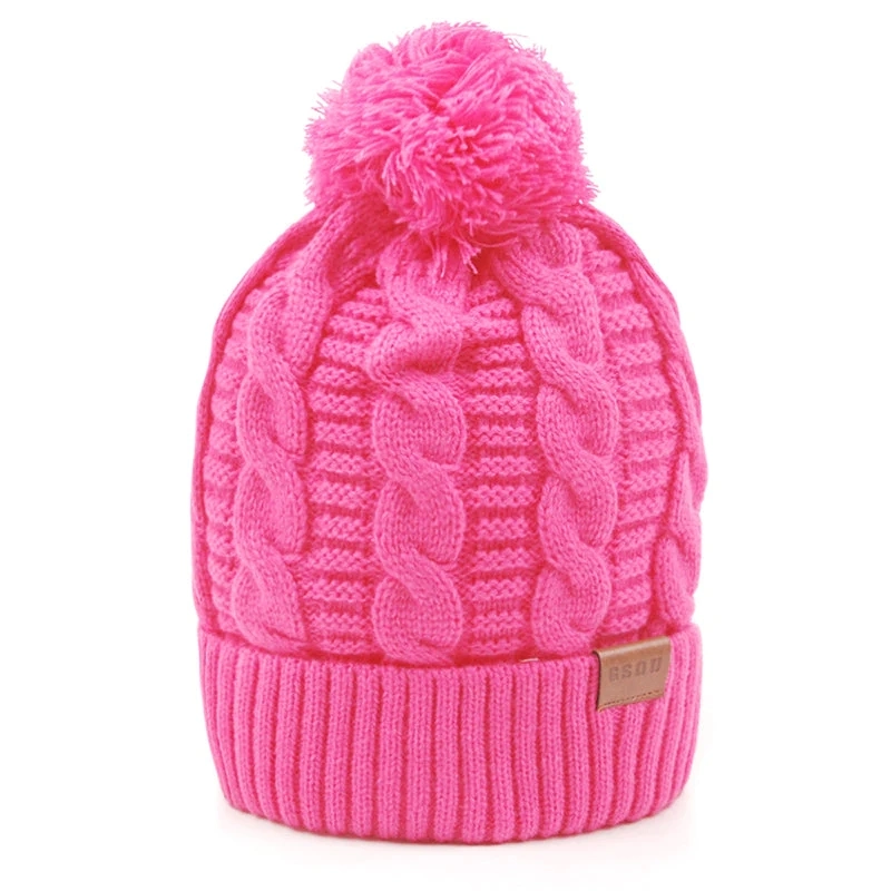 Hiworld Adult Unisex Winter Knit Faux Fur Pompoms Beanie Hat