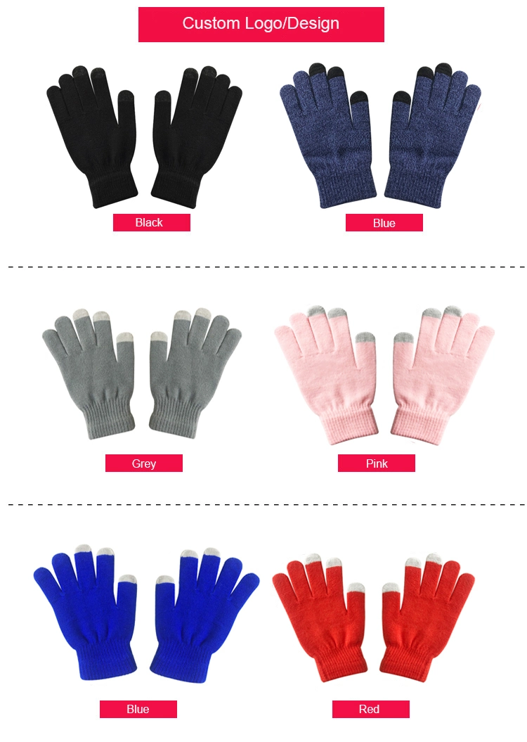 Unisex Black Knitting Custom Logo Smartphone Touchscreen Gloves for Winter
