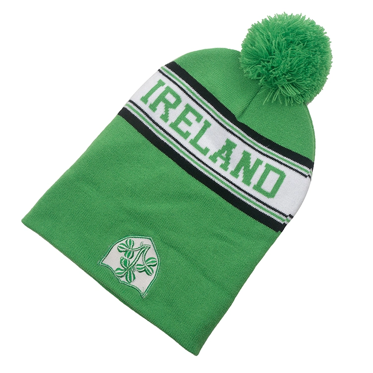 St. Patrick&prime;s Day St Fashion Embroidery Jacquard Logo Acrylic Knit Beanie Hat Cap