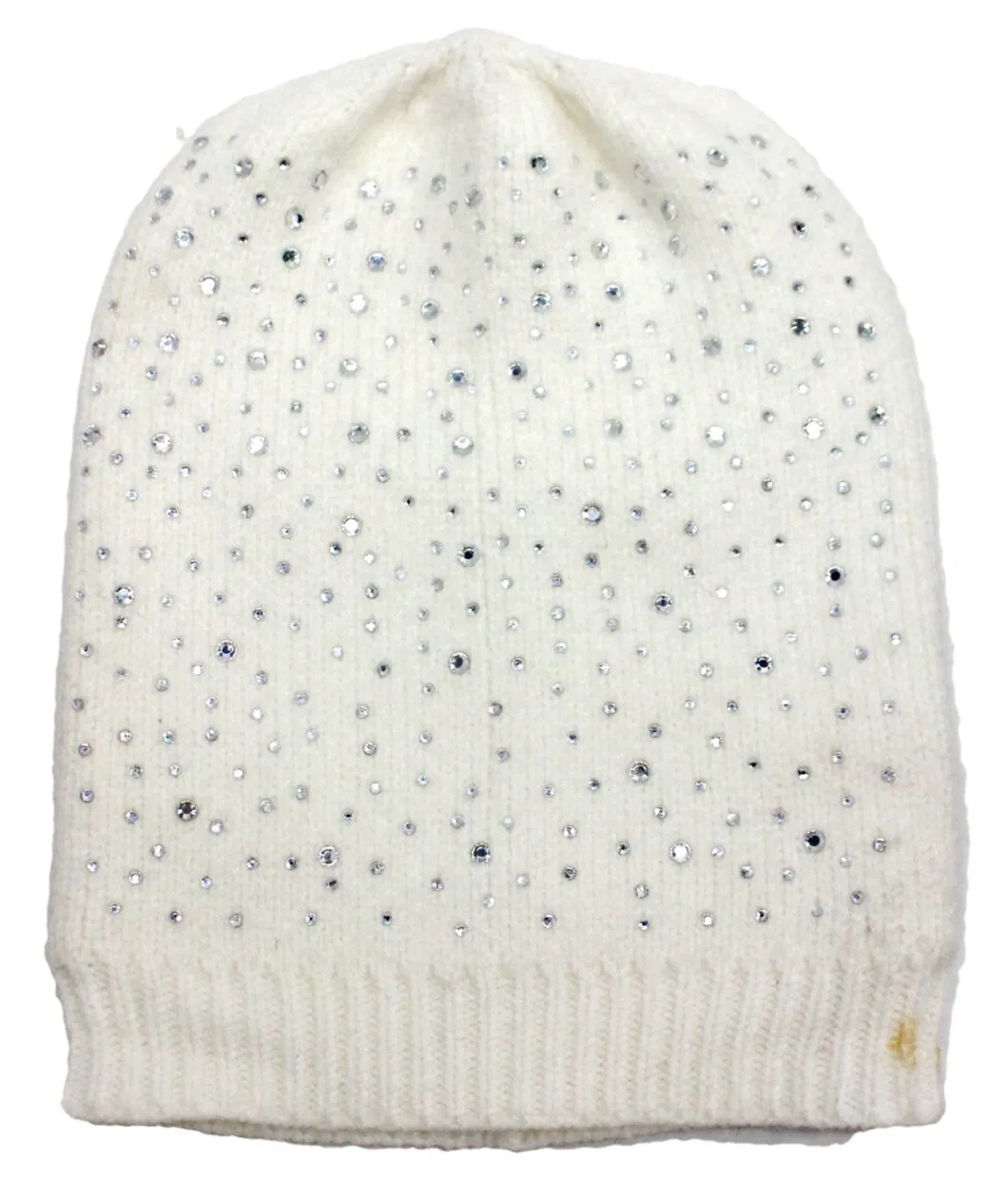 Winter 100% Acrylic Knitting Hat White Beige Color with Sparkling Stone Bling Bling Diamond 2022 Winter OEM