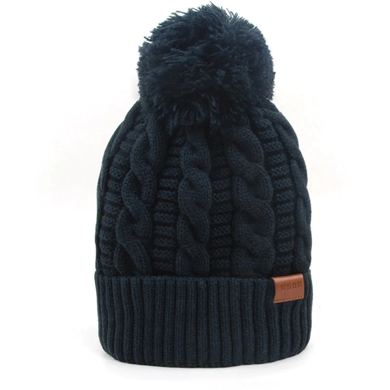 Hiworld Adult Unisex Winter Knit Faux Fur Pompoms Beanie Hat