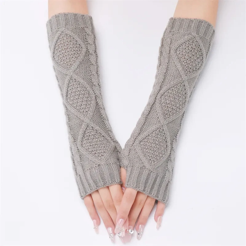 New Style Jacquard Diamond Long Arm Warmers Knit Long Sleeve Fingerless Mittens Gloves