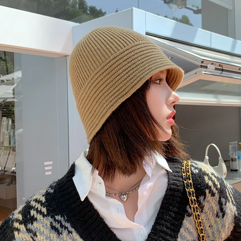 Women&prime;s Solid Color Knitted Chunky Cable Bucket Hat Striped Bucket Hat