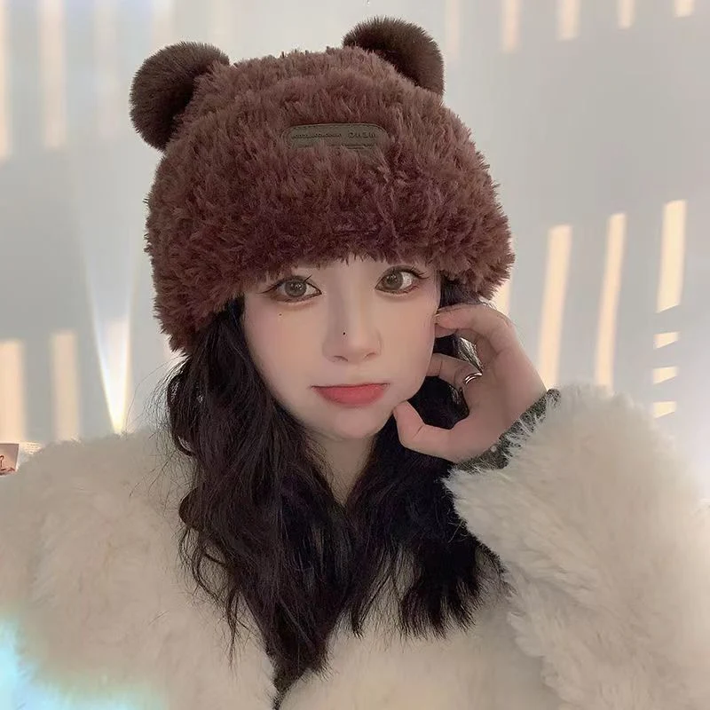 2023 Fashion Winter Warm Hats Women&prime;s Knitting Cute Bear Custom Adult Beanie with Ears