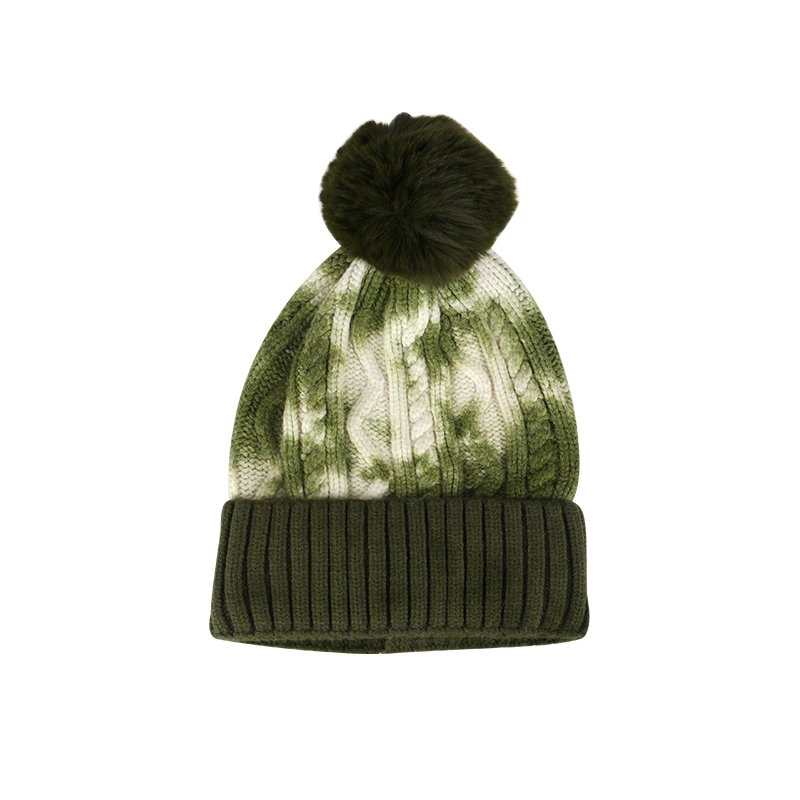 Tie Dye Winter Hat Knitted Beanies with POM POM Woman Warm Beanie Hat