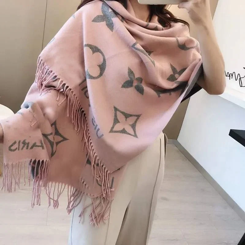 Luxury Famous Brand Designer Scarf Wool Black Tassel Scarves Winter Warm Scarf