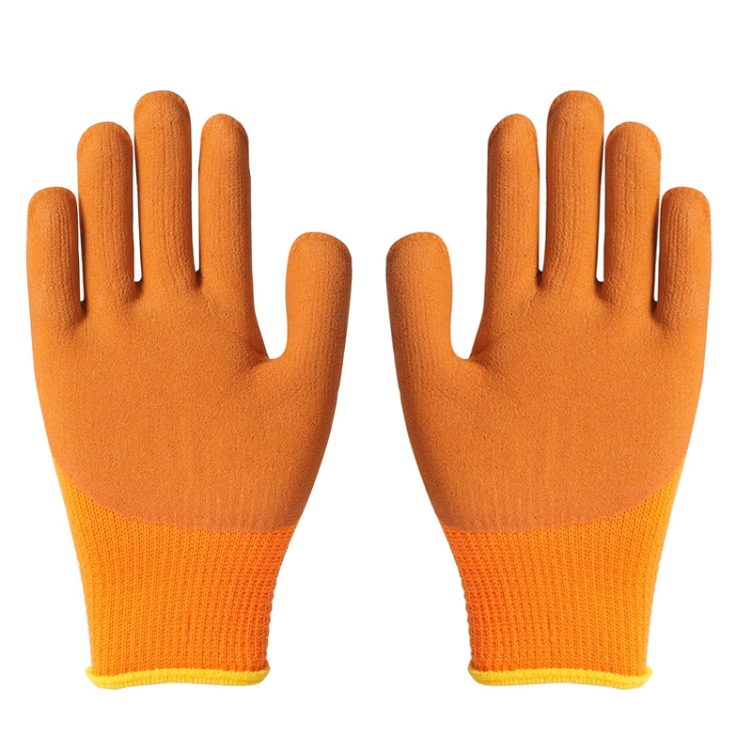 7g Orange Acrylic Polyester Terry Thickness Liner with Latex Foam Coated Warm Winter Safety Work Glove