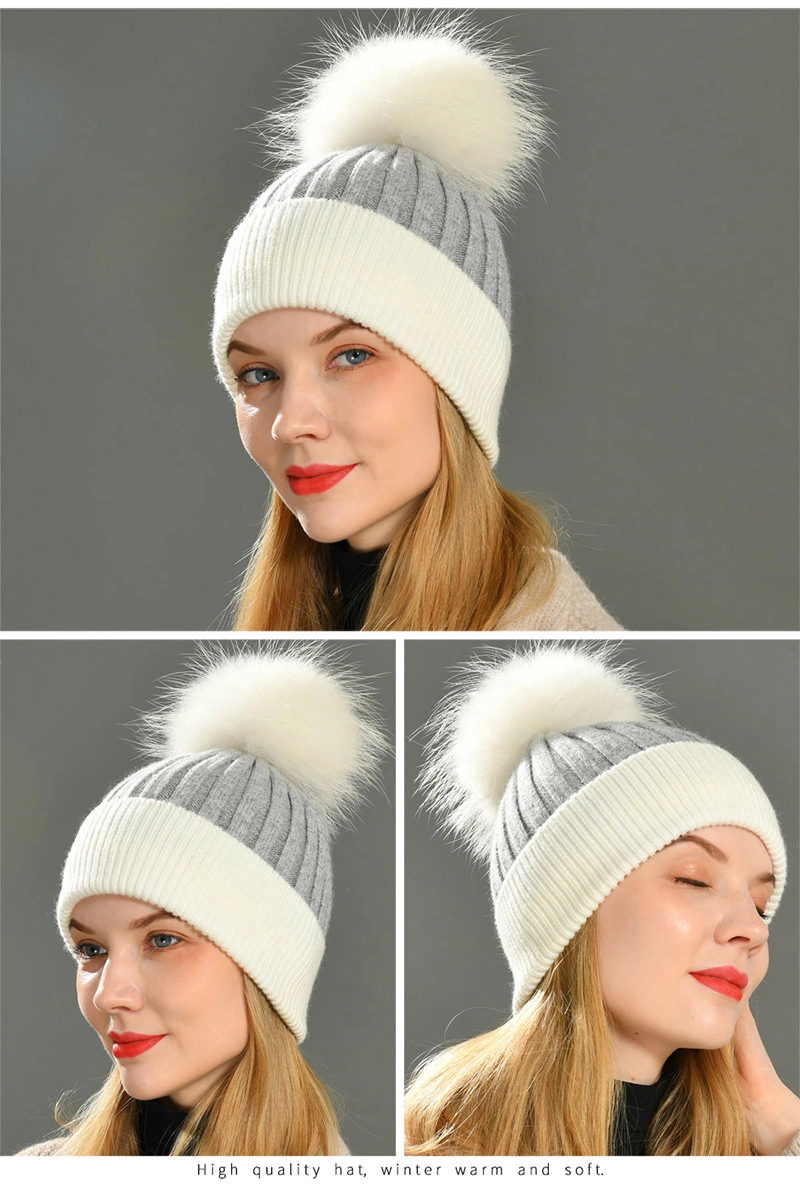 New Arrival Unisex Soft Slouchy Women Man Boys Beanie Winter Ski Warm Hat with Pompom Fur