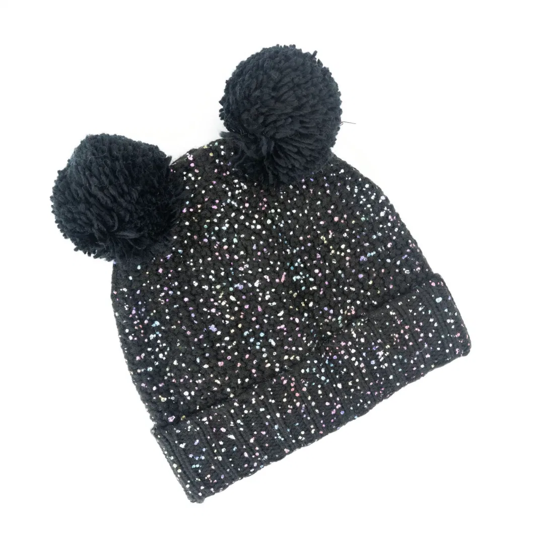 Fatory Customized Children Cute Mix Melange Pompom Stretch Knitted Hat