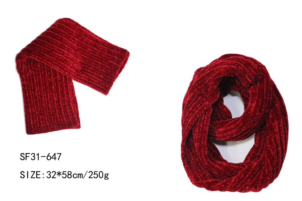 Lady&prime;s Heavy Chenille Set Beanie Hat and Neck Collar Scarf with Faux Fur Pompom