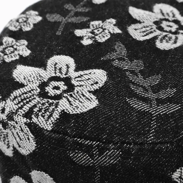 High Quality Denim Jacquard Fabric Four Seasons Universal Flower Pattern Baseball Cap