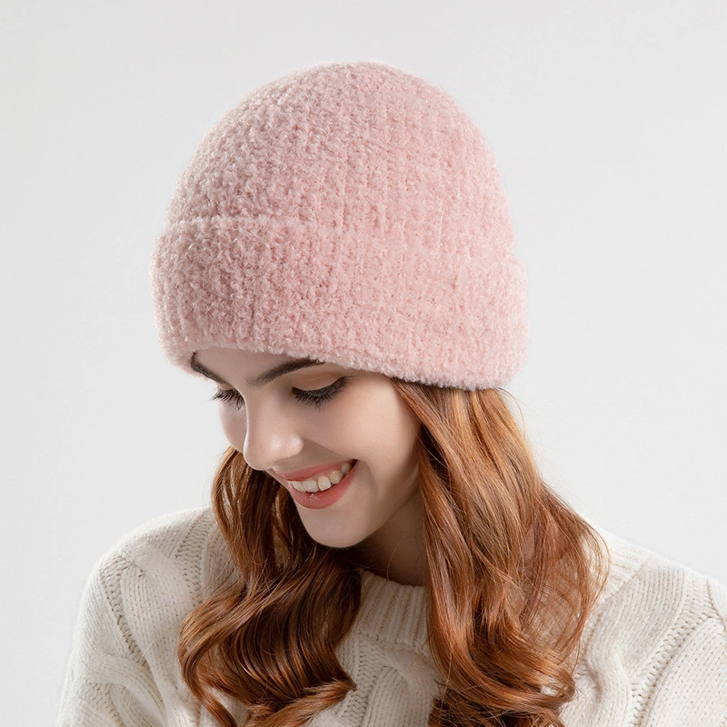 Women&prime;s Warm Winter Beanie Hat Thick Teddy Fleece Knitted Hat