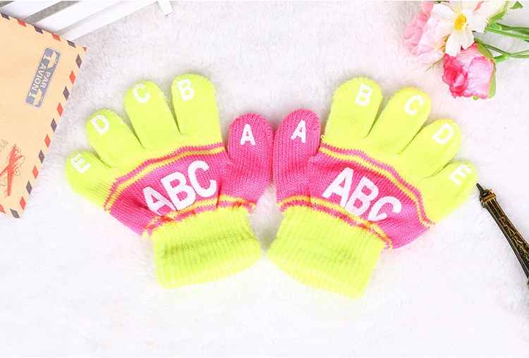 Kids Children Baby Kindergarten Alphabets a B C ABC Knit Magic Gloves Winter Warm