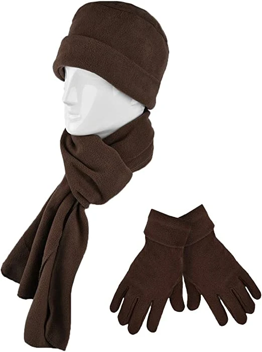 Fleece Winter Warm Hat and Glove Set Hats Gloves Brown Scarves