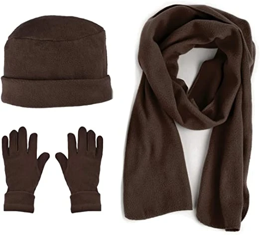 Fleece Winter Warm Hat and Glove Set Hats Gloves Brown Scarves
