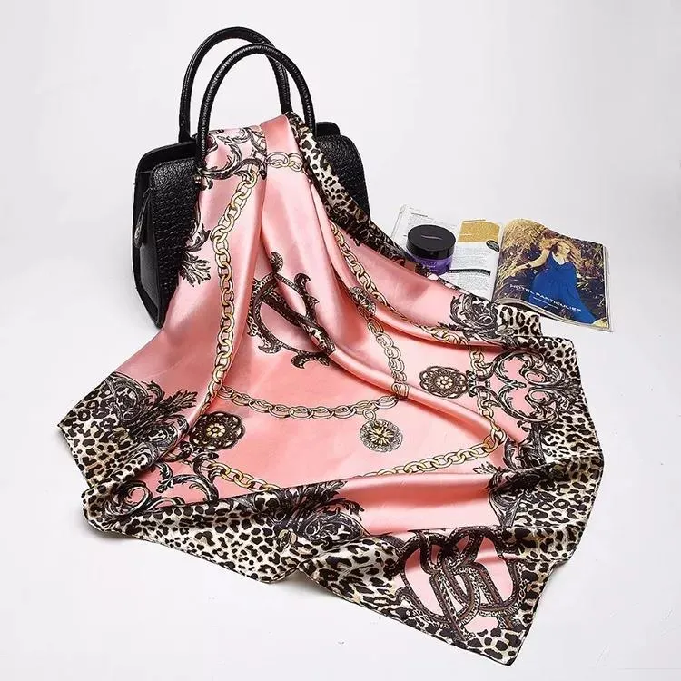 Shawl Female Luxury Square Head Accessories Printed Silk Satin Scarf