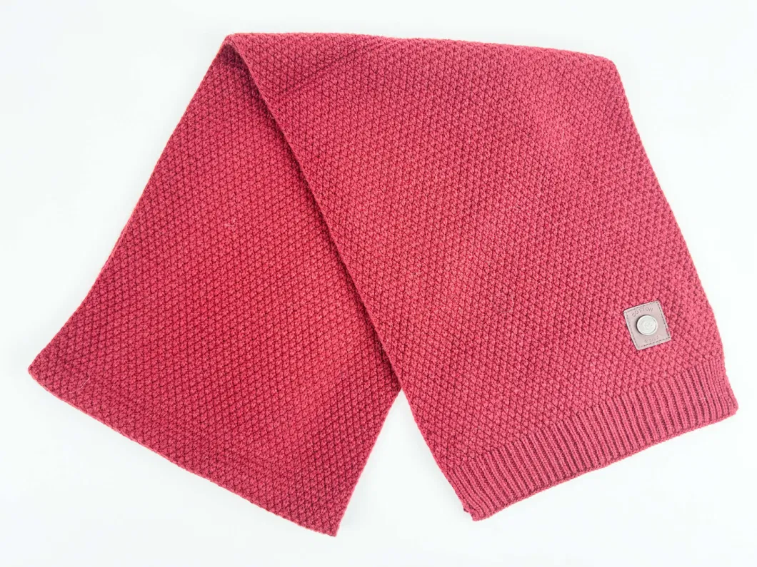 Factory Warm Cozy Solid Color Stretch Honeycomb Knitted Red Scarf