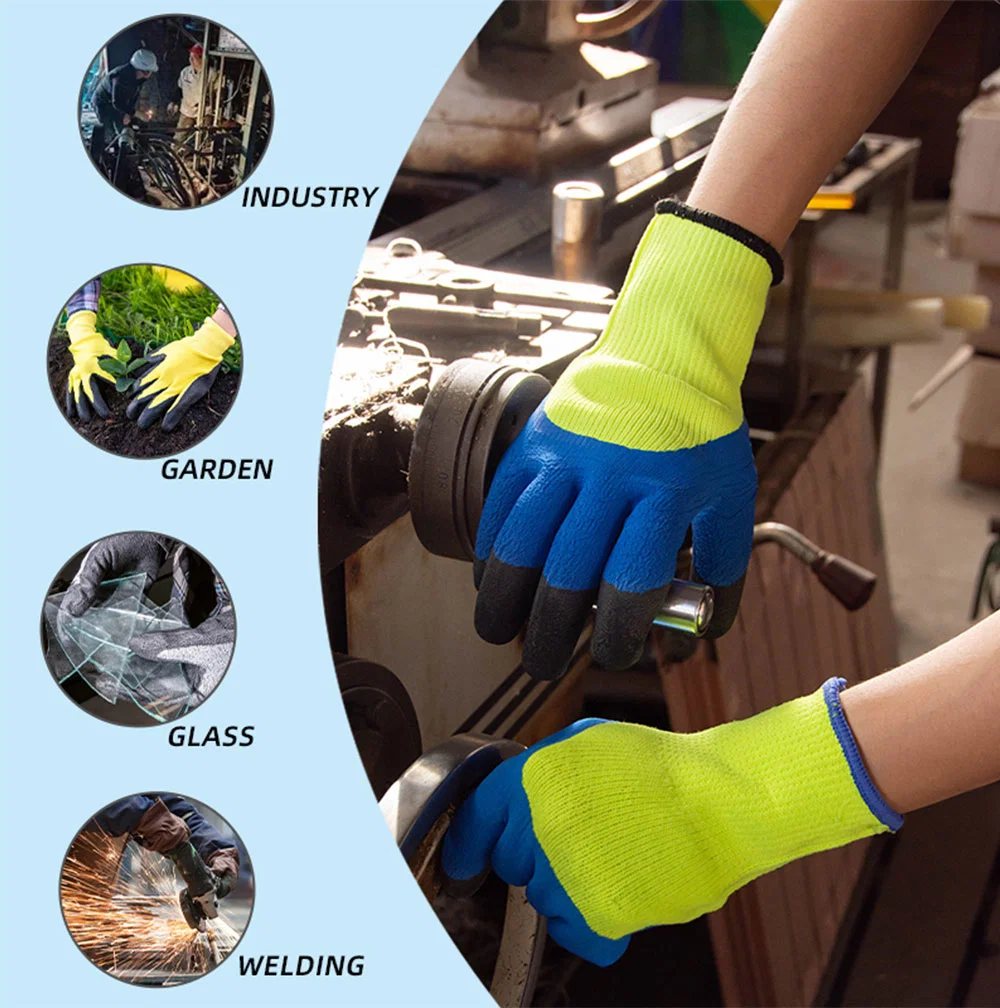Latex Foam 3/4 Green Blue Coated Terry Liner Thickened Winter Work Gloves