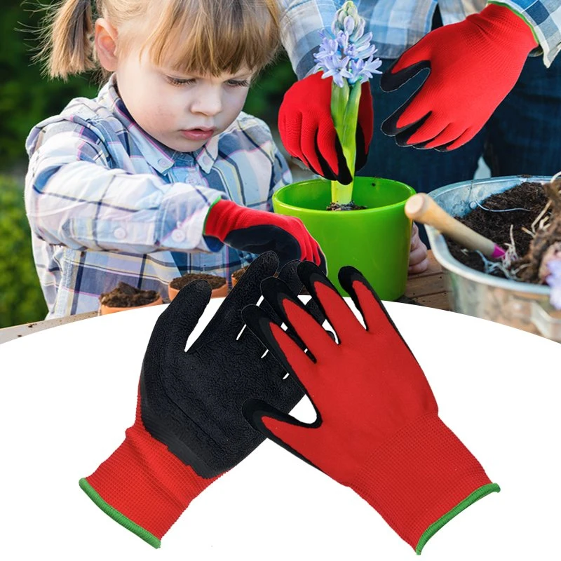 15g Red Black Seamless Polyester Knitted Foam Nitrile Coated Safety Work Gloves &amp; Children Play Gloves
