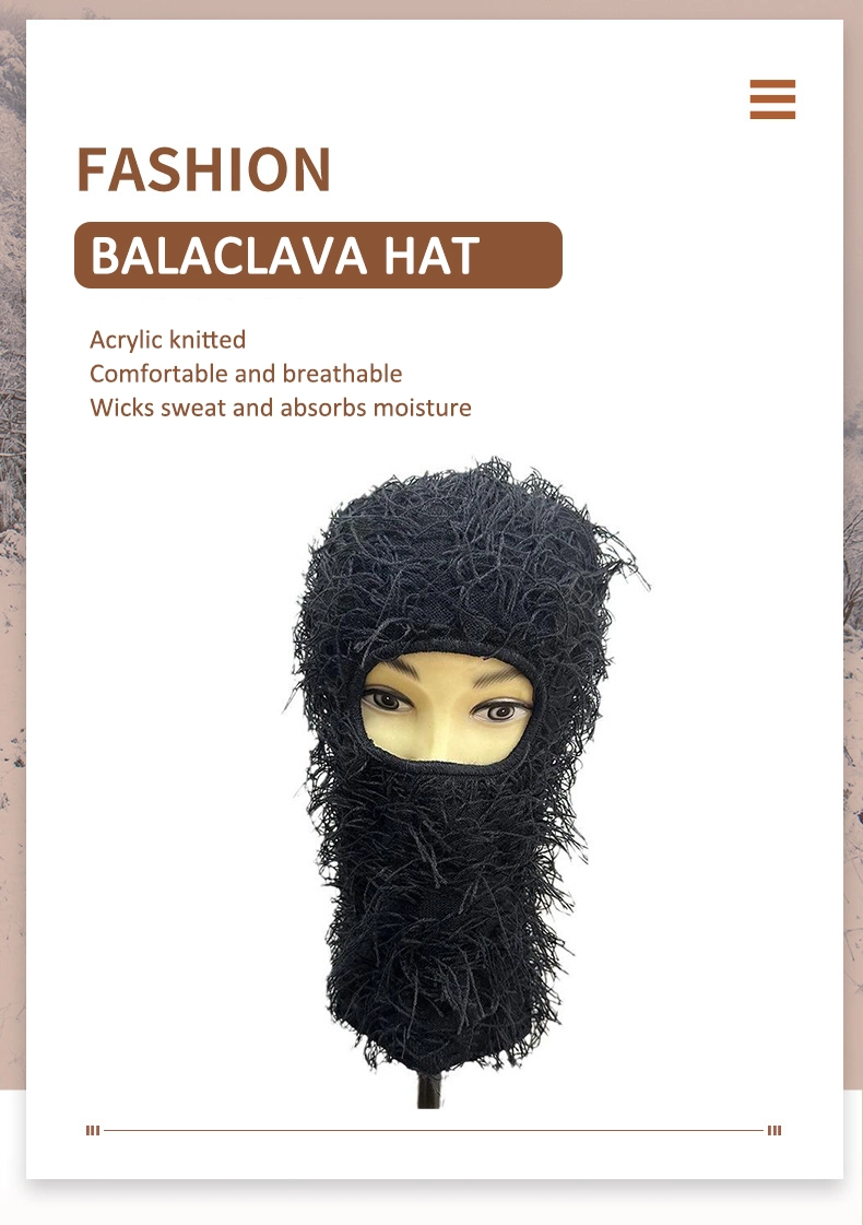 Wholesale Custom Distressed Fuzzy Grassy One Hole Knit Face Cover Ski Mask Balaclava Beanie Skimask