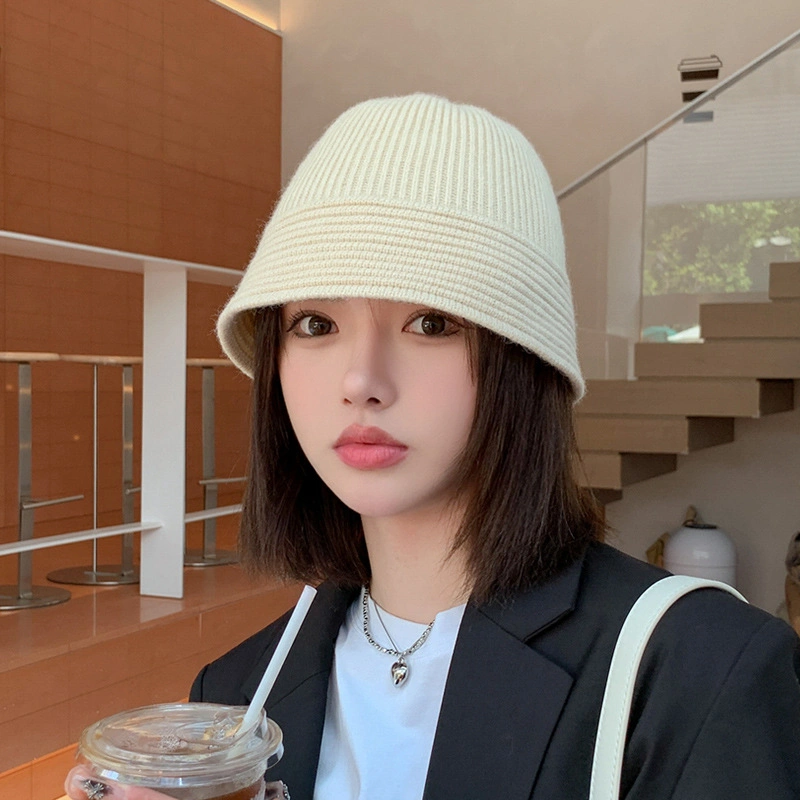 Women&prime;s Solid Color Knitted Chunky Cable Bucket Hat Striped Bucket Hat