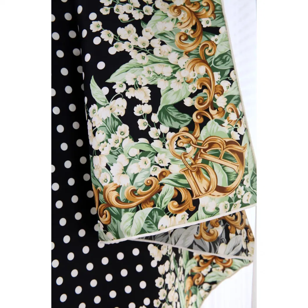 Custom Silk Twill Vintage Polka Digital Print Scarf